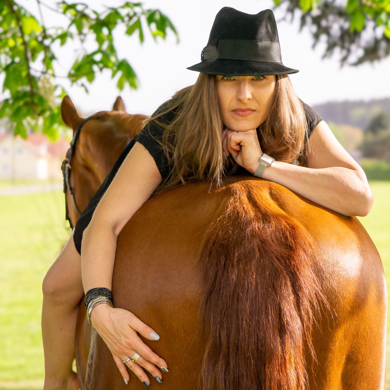 Portrait auf Pferd, Pferd auf Wiese, Fotografie Fotografie Allgäu, Caro's Fotostüble Allgäu